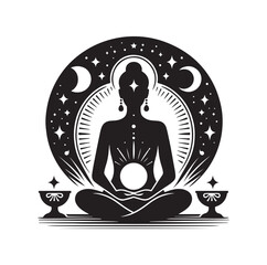 Fortune Teller pose silhouette vector illustration