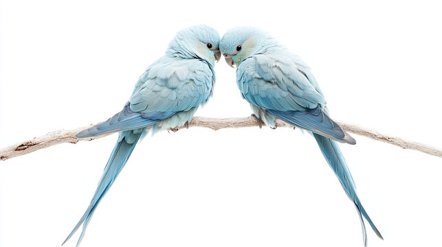 Bundle of two blue parakeets isolated on white background , animal.