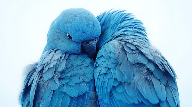 Bundle of two blue parakeets isolated on white background , animal.