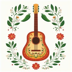 Vibrant De Mayo Celebration: Maracas, Guitar, and Festive Decorations for Cinco de Mayo