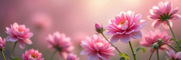Obraz premium Soft pink ranunculus flowers dance amidst the airy tendrils of gypsophila, tendrils, pink