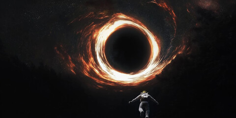 Sci-Fi Concept Art of an Astronaut Falling into a Black Hole