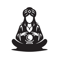 Fortune Teller pose silhouette vector illustration