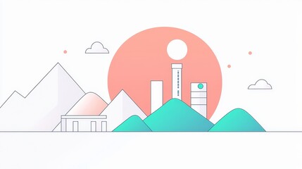 Modern cityscape illustration abstract design digital art minimalist style vivid colors urban environment