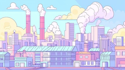 Fototapeta premium Industrial growth and development urban cityscape digital illustration modern environment aerial view urbanization concept