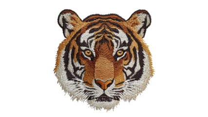 Detailed embroidery artwork of a tigers face