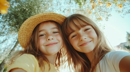 Joyful Children Capturing Fun Moments at a Summer Party - Best Friends Enjoying Selfies Outdoors