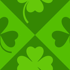 Green geometric St. Patrick pattern with Shamrock. Festive green decor for Irish traditional design. Vector illustration.