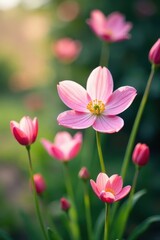 Obraz premium Delicate flowers swaying gently in the Isle of Wight garden breeze, petals, spring