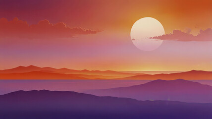 Fototapeta premium A smooth gradient transitioning from deep orange to soft purple, evoking the colors of a serene sunset with a dreamy, abstract feel.