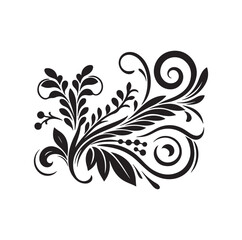 floral scroll design  silhouette vector illustration