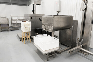 Food industry. Equipment for cooking in a modern food factory. Concept of food production