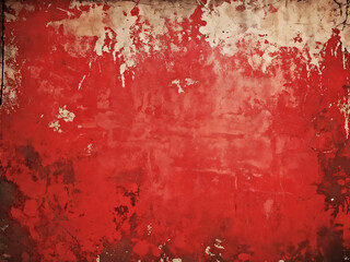 Fototapeta premium Textured red wall with peeling paint showcasing rustic charm and character in urban setting