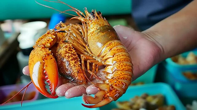 Freshly Caught Spiny Lobsters at the Market