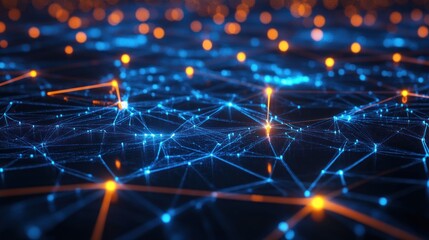 Obraz premium Network nodes glowing, digital landscape, connection, abstract background, tech concept