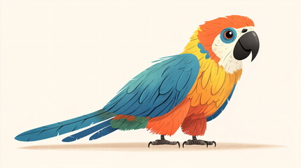 Obraz premium Vibrant Colorful Parrot in Flight – Artistic Illustration for kids of a Tropical Bird with Bright Feathers on light background