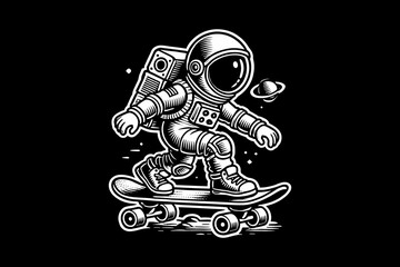 Astronaut kid in Space Suit with cartoon Black and White graphic design Illustration