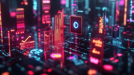 Fototapeta premium Futuristic digital city data streams flowing, glowing, network background, tech concept