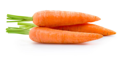 Three fresh carrot isolated on white background