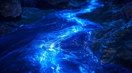 Bioluminescent Stream at Night