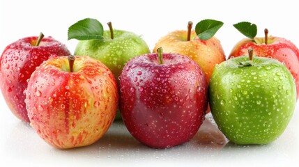 A selection of bright red and green apples with a tropical twist, isolated on a white background