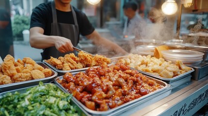Obraz premium Street food delights urban market culinary experience bustling environment close-up view flavor exploration