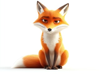 Obraz premium Cartoon fox is sitting on its back legs and looking at the camera. The fox is orange and has a serious expression on its face