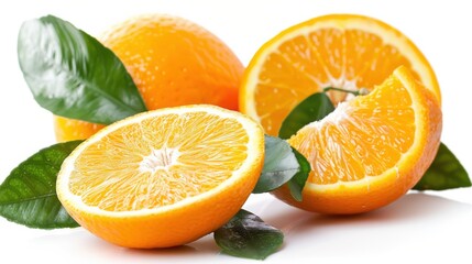 Fototapeta premium Brightly colored and juicy oranges with their vibrant skin and succulent segments, isolated on white