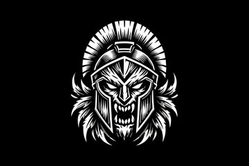 Obraz premium warrior spartan head mascot Black and White graphic design Illustration