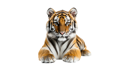 Beautiful tiger resting in a calm pose indoors