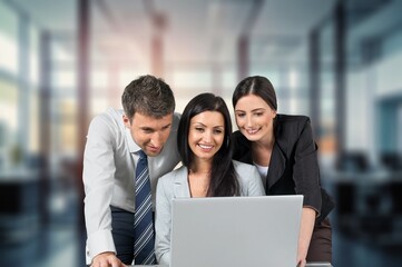 Fototapeta premium Happy professional business people collaborating in a modern office