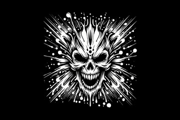 Obraz premium skull head with spalsh Black and White graphic design Illustration