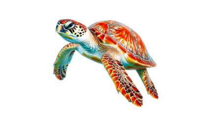 Colorful sea turtle gracefully swimming underwater