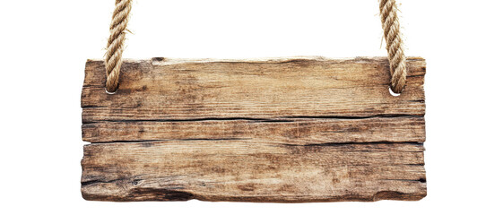 Weathered Wooden Plank Hanging From Rope With Transparent Background A Rustic And Textured Signboard And Its Element For Presentation Or Template