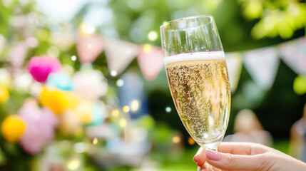 Celebration with sparkling drink in garden party setting