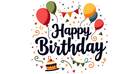 Fototapeta premium Happy Birthday Text Surrounded by Vibrant Party Balloons, Festive and Joyful Celebration Theme with transparent background