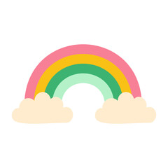 Fototapeta premium A rainbow with clouds in the background. The rainbow is bright and colorful, and the clouds are fluffy and white. Scene is cheerful and uplifting