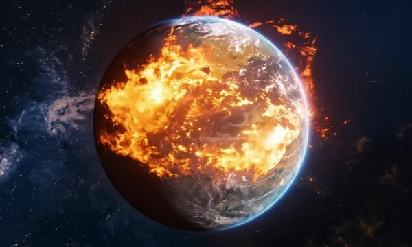 Massive Nuclear Explosion on Earth with Fiery Destruction