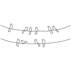 Hand drawn birds vector. One line continuous drawing. Cartoon linear illustration, minimal icon, abstract print, banner, card, poster, brochure, doodle, sign, outline symbol, sketch, silhouette