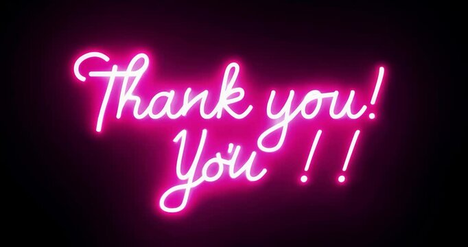 Glowing Neon "Thank You!" Sign in Cursive Font on Dark Background  Elegant Digital Appreciation Concept

