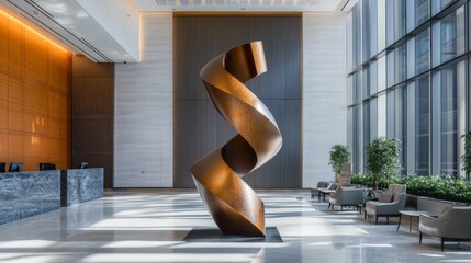 Modern lobby sculpture in contemporary office building