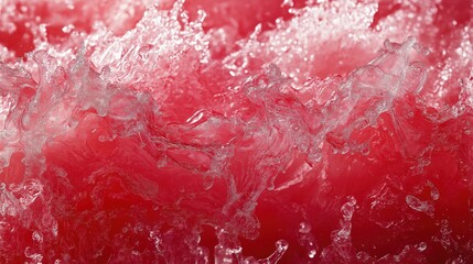 Vibrant red liquid waves with splashing transparent fluid motion