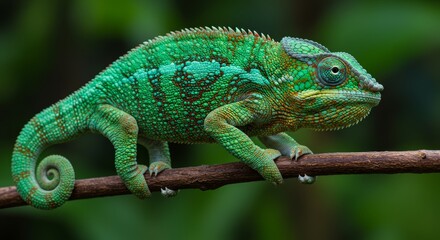 Obraz premium Vibrant Chameleon Perched on Branch Displaying Intricate Skin Textures