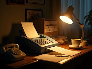 Nostalgic Office Desk With a Classic Fax Machine