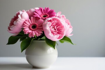 gorgeous pink peonies and gerbera daisies in a vase, spring blooms, pink peonies, gerbera daisies