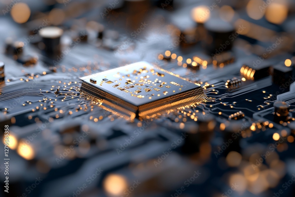 Aufkleber a computer's circuit board system, complete with a cpu and core processor chip, provides the backgro
