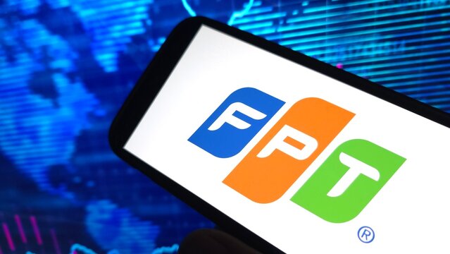 Konskie, Poland - February 20, 2025: FPT Corporation company logo displayed on mobile phone