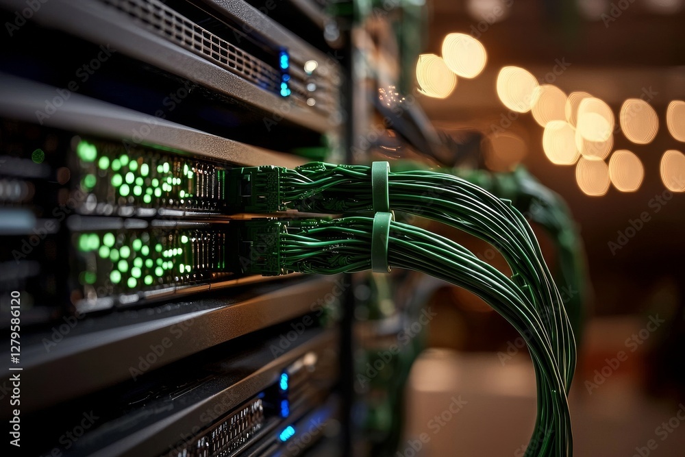 Poster an it engineer is performing a routine maintenance check and running diagnostics on a server rack us