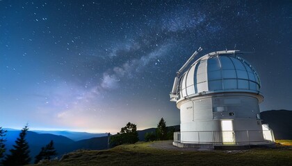 A professional astronomical observatory under a clear night sky, ready for deep space observation