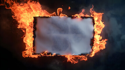 Realistic Burnt A4 Paper Sheet with Flaming Fire Isolated on Background